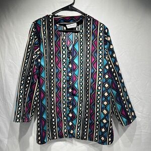 VTG 90s California Krush Top Sz Large Multicolor Geometric Print Blouse Cardigan